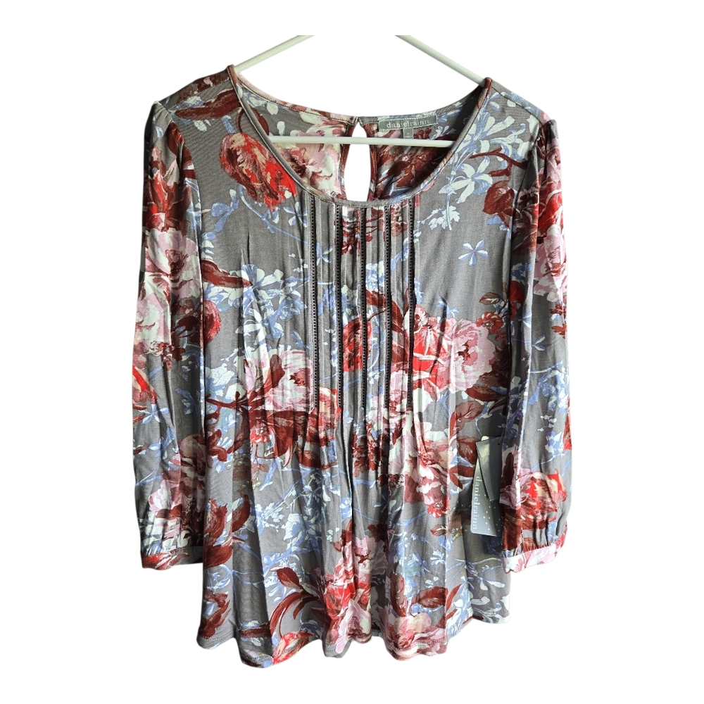 Daniel Rainn Floral Gray and Red Women's Top - Picture 2 of 4